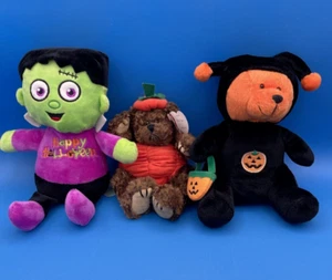 Halloween Plush Trio Fiesta Black Bear JOL Frankenstein Pumpkin Teddy Bear - Picture 1 of 12