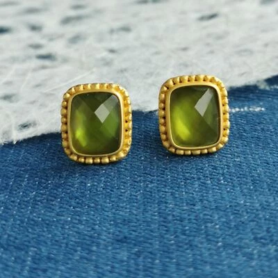 Julie Vos Iridescent Jade Green Marbella Stud Earrings Gold - Image 1 of 4