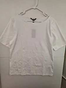 Lauren Ralph Lauren Women's 2XL White Boat Neck Elbow Sleeve T-Shirt NWT - Picture 1 of 3