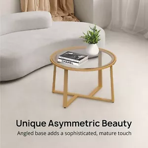 Evajoy 27.6" Elegant Gold Coffee Table Contemporary Design Tempered Clear Glass - Picture 1 of 6