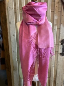 Ciclamen de seda reversible borde borla pashmina Pashmina Love de fina calidad - Imagen 1 de 2