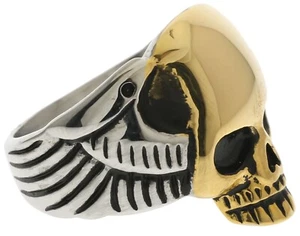 Winged Biker Skull Gold Overlay stainless steel men's ring size 9 T58 - Picture 1 of 6