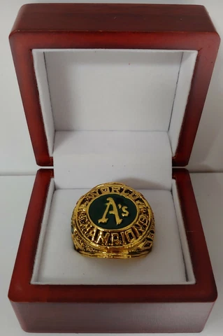 Oakland Athletics - 1974 World Series Ring With Wooden Display Box Cover