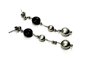 Bijou argent 925 boucles d'oreilles pendantes lucite noire earrings - Picture 1 of 2