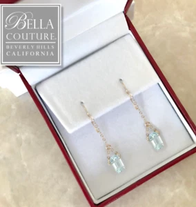 $790NEWBC® RARO ORO AMARILLO 14K AGUAMARINA CORTE ART DECO DE COLECCIÓN PENDIENTES COLGANTES - Imagen 1 de 24