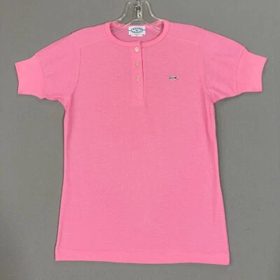 Vintage Izod Lacoste Rugby Henley Shirt Short Sleeve Pink Youth L Adult XS Pink  - Image 1 of 4