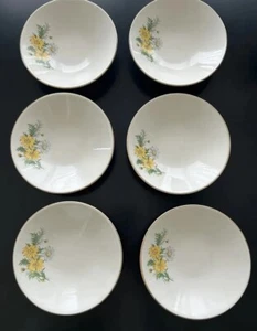 Knowles Berry Bowl Set 6 Yellow & White Daisy Flowers Gold Rim USA 5.5” - Picture 1 of 8