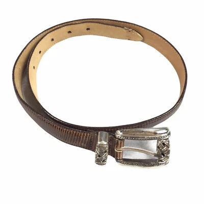 Cinturón Brighton Leather Goods con herrajes plateados talla 30-36 grande marrón oscuro Foto 1 de 4