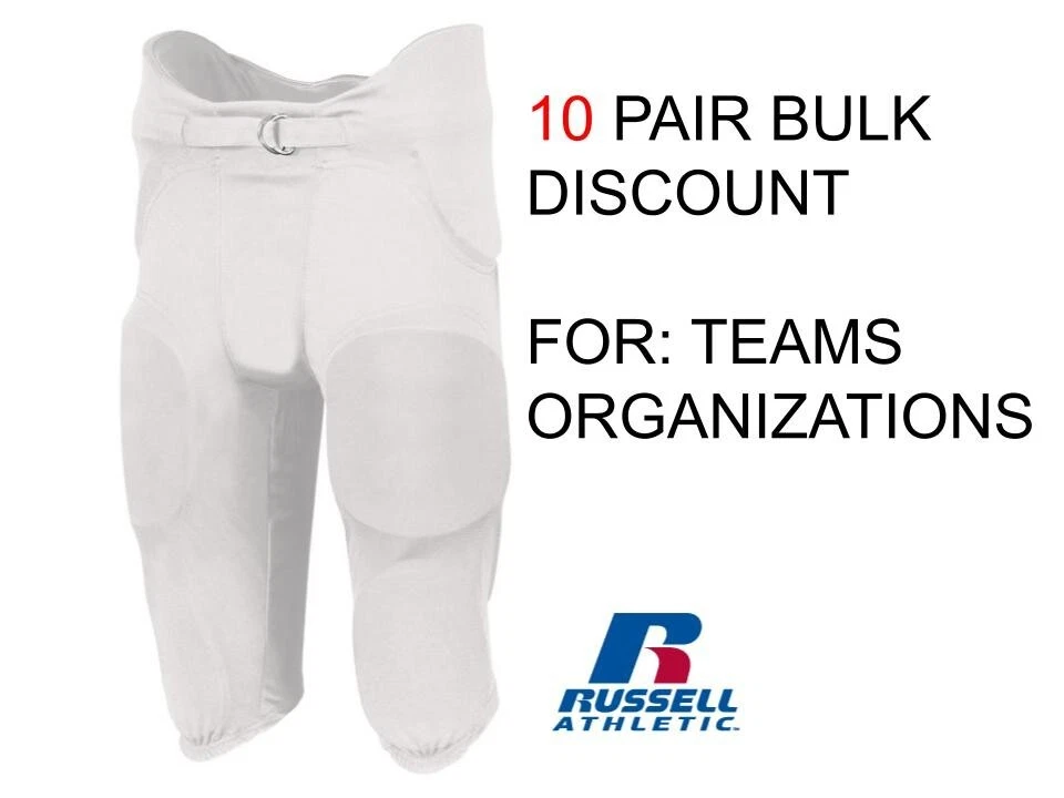 Bulk- 10 Pair Russell Youth White Integrated Football Pants for teams all sizes - Image 1 of 1