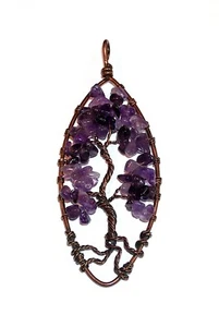COLGANTE/COLLAR Alambre de Cobre Antiguo Grande y AMATISTA ÁRBOL DE LA VIDA - Imagen 1 de 1