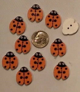 Pkg of 10 LADYBUG 2-hole White Wood Buttons 3/4" x 5/8" Scrapbook Doll (2532) - Picture 1 of 12