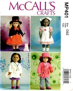 McCall's MP401 18" Puppenkleidung Nähen Handwerk Muster ungeschnitten Krankenschwester Arzt Magier - Bild 1 von 2