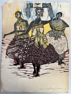 Emanoel Araujo, Three Women from the Bahia Portfolio, Linocut, Signed - Picture 1 of 9