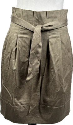 BCBGMaxazria Skirt Womens 4 Cotton Stretch Taupe Paperbag Belted High Waisted - Image 1 of 4
