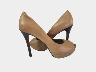 Tacones de aguja Aldo para mujer 9,5 plataforma de cuero marrón punta abierta Y2K vintage boho Foto 1 de 4