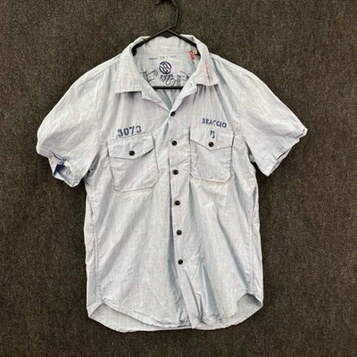 RA.RE Adult Medium Button Up Shirt Light Blue Mermaid Print Sequin Pockets Italy - Image 1 of 4