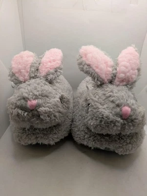 兔子拖鞋男女通用儿童 12-3 灰色或象牙色蓬松毛绒舒适新品! — 第 1/4 张图片