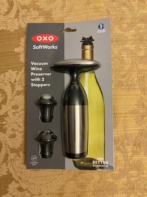 Conservador de vino al vacío de acero inoxidable OXO Softworks con 2 tapones NUEVO  Foto 1 de 2