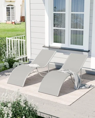 Шезлонг для отдыха на открытом воздухе набор из 2 - превосходные шезлонги для бассейна с дышащими... - Изображение 1 из 4