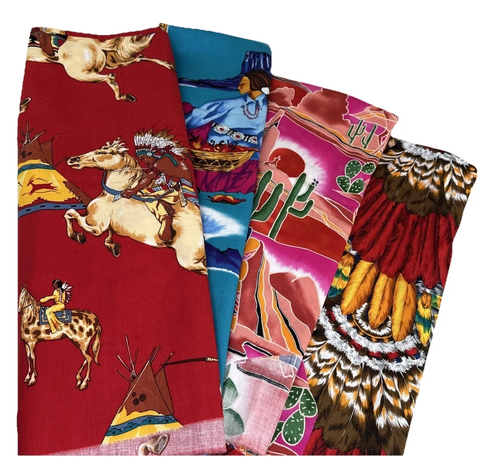 Lot of Vtg Alexander Henry Fabrics Women Horse Rider Feathers Southwest Cactus - Image 1 of 4