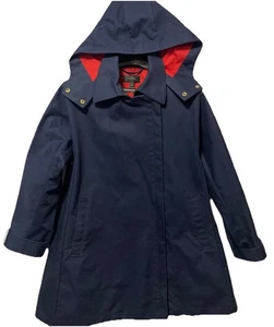 J Crew Regenjacke Damen Gr. M dunkelblau A-Linie mit abnehmbarer Kapuze - Bild 1 von 12