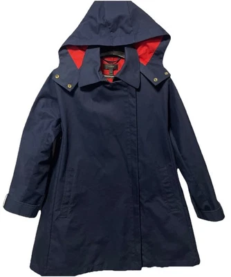 Chaqueta de lluvia J Crew línea A para mujer talla M azul marino con capucha desmontable Foto 1 de 4