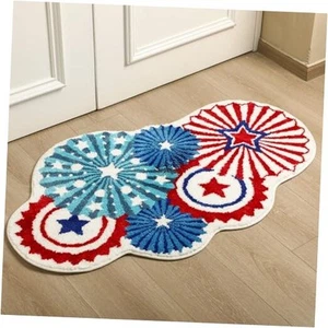 4th of July Patriotic Fireworks Hooked Door Mat 48 x 30 Inch Large Non Slip - Picture 1 of 7