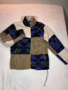 Urban Outfitters Sherpa Fleece Jacket With Aztec Pattern & Neon Zippers large - Picture 1 of 21
