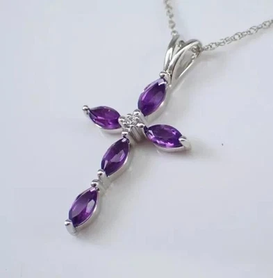 2Ct Marquise Cut Simulated Amethyst Pendant 14k White Gold Finish - Image 1 of 4