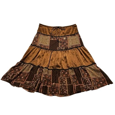 Maxi Falda Miss Me Marrón Patchwork Vintage Paisley Satén Talla Pequeña Foto 1 de 4