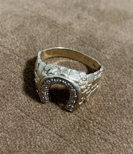 10k Yellow Gold Diamond Horseshoe Nugget Ring Size 9.5 Mens 5 gram - Picture 1 of 5