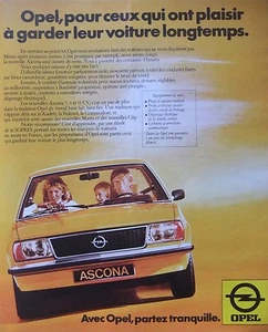 PUBLICITÉ OPEL ASCONA POUR CEUX QUI ONT PLAISIR A GARDER LEUR VOITURE LONGTEMPS - Picture 1 of 1