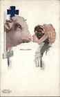 Fred S. Tolman Brockton MA Pub Pretty Woman Kisses Bull c1910 Postcard