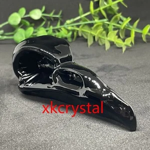 3.8" Natura Obsidian The bird head Skull Quartz Crystal Carved Reiki Healing 1pc - Picture 1 of 5