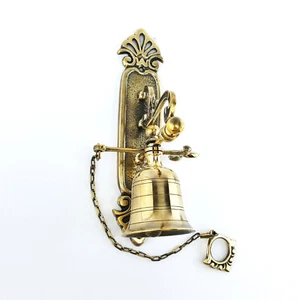 Front Door Bell pull chain solid aged brass old vintage style 8.1/2 " hang - Picture 1 of 17