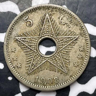 1908 Belgian Congo 5 Centimes Lot#JM8958 Key Date! - Image 1 of 2