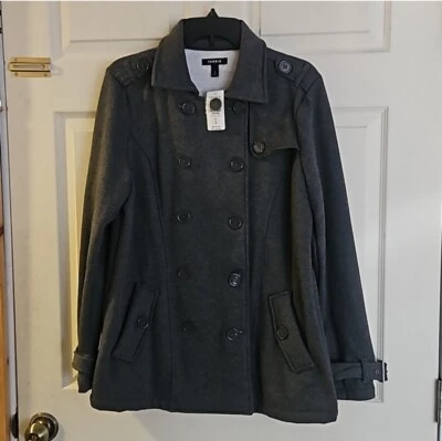 TORRID GRAY FLEECE PEA COAT: NEW WITH TAGS: SIZE 0 (L) - Image 1 of 4