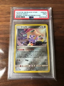 2019 P.M. SM BLACK STAR JIRACHI HOLO PROMO TEAM UP PRERELEASE PSA 9 #89076390 - Picture 1 of 2