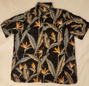 Hawaiihemd schwarz mit Federn und Blumen Herren Gr. L - Rayon - Markenlos - Bild 1 von 11