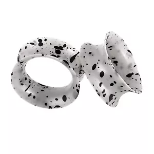 PAIR-ULTRA THIN EAR SKINS TUNNELS-Black Spots Silicone Ear Gauge-Soft Ear plugs - Picture 1 of 19