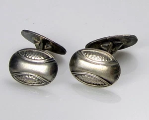 Estate Vintage Art Deco Two Piece Oval Sterling Silver Cuff Links Cufflinks - Picture 1 of 8