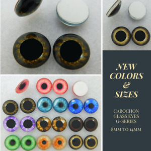1 PAIR 8mm to 20mm Glass Cabochon Eyes Dolls, Jewelry, Sculpture, Craft CAB-G