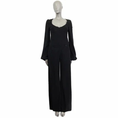 61858 auth ALEXANDER MCQUEEN black wool blend WIDE LEG Jumpsuit Romper 44 L - Image 1 of 4