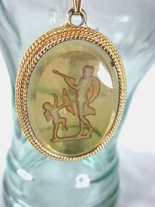Cupid Necklace Pendant Intaglio Glass Victorian Revival 29' CHAIN GOLD Tone - Picture 1 of 7