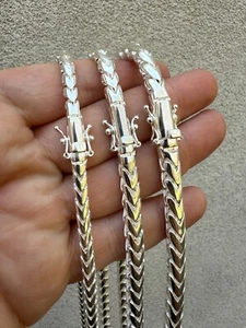 Real Solid 925 Silver Round Franco Chain 5-7mm Necklace Handmade W. Box Clasp - Picture 1 of 24