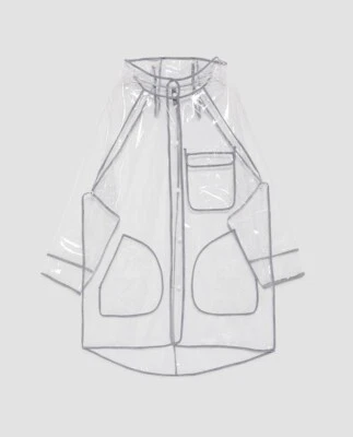 ZARA Impermeable con Capucha Transparente Repelente al Agua Impermeable Lluvia S M NUEVO Nuevo con Etiquetas Foto 1 de 4