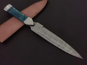 12" CUSTOM HAND MADE DAMASCUS STEEL DAGGER KNIFE CAMEL BONE HANDLE W/SHEATH C37 - Picture 1 of 8