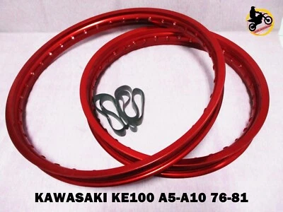KAWASAKI KE100 A5-A10 76-81   F & R ALUMINIUM RED WHEEL RIM SET  *nan5036* Foto 1 de 4