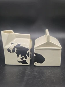 VTG 1984 Margo Holstein Cow Sugar And Creamer Shaped Like Milk Cartons - Picture 1 of 10