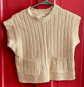 Happily Grey Kids Size Med (7-8) Cable Knit V-Neck Pullover Tan Cardigan Sweater - Picture 1 of 3